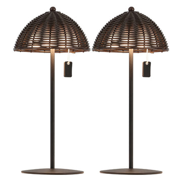 Tilly 12.75" Modern Coastal Indoor/Outdoor Wicker Shade Rechargeable/Cordless Dimmable Integrated LED Table Lamp